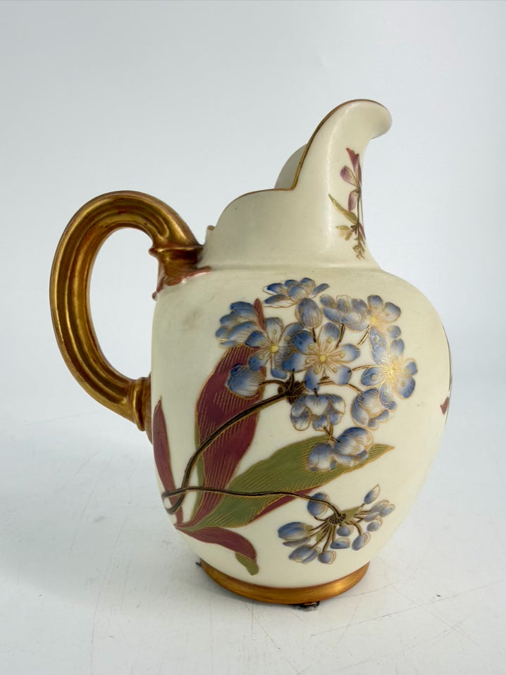 ROYAL WORCESTER Cream, Pink & Green Flatback Pitcher