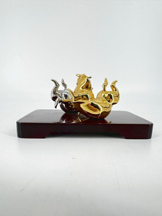 RISIS Gold & Silver Bull Chopstick Holders on Wood Base
