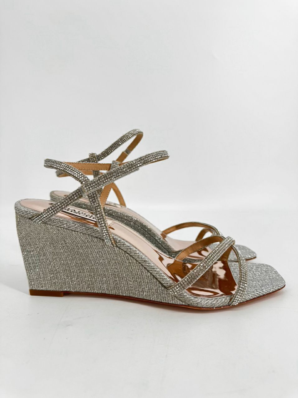 BADGLEY MISCHKA Size 8.5 Silver Leather Wedge Sandal