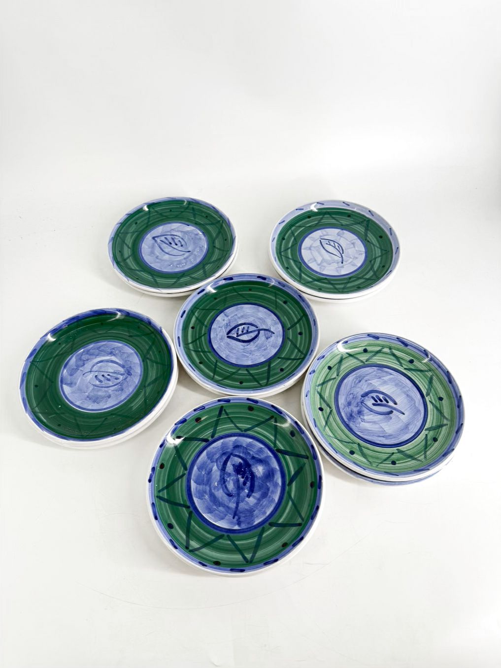 CALECA Espero Blue & Green Set Of 12 Salad Pottery Plates