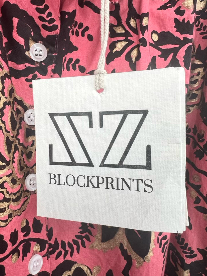 SZ BLOCKPRINTS Size M Berry Print Floral Blouse NWT