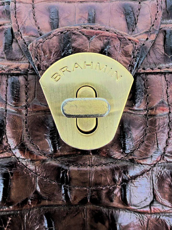 BRAHMIN Chocolate Leather Embossed Crossbody Bag