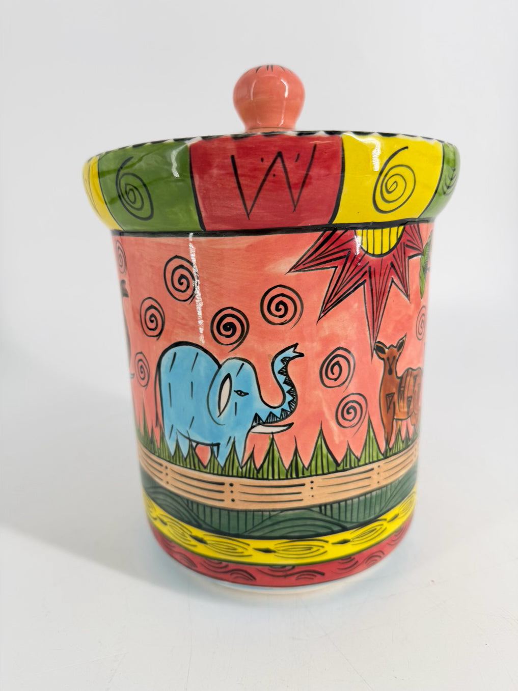 ZIMBABWE Multi Colored Ceramic Large Jar w/ Lid