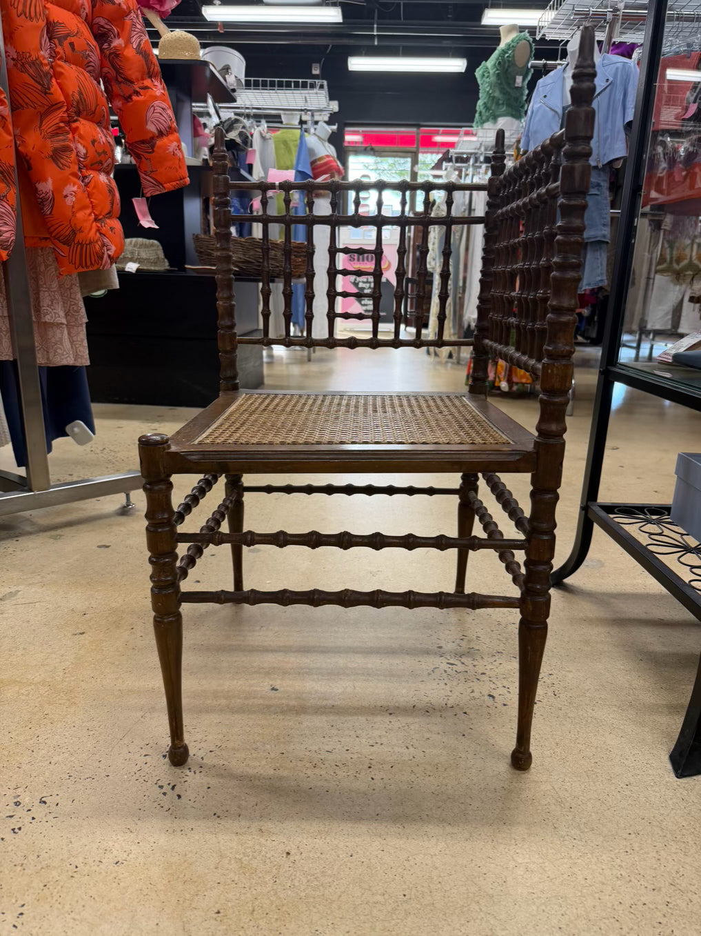 ANTIQUE  Wood Corner Spindle Chair w/ Cane Bottom