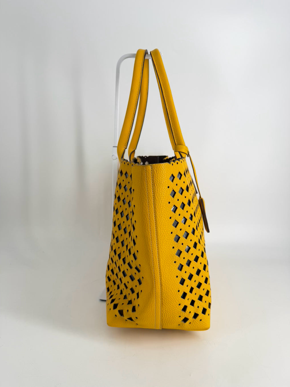 SUAREZ Yellow Leather Laser Cut Tote Bag