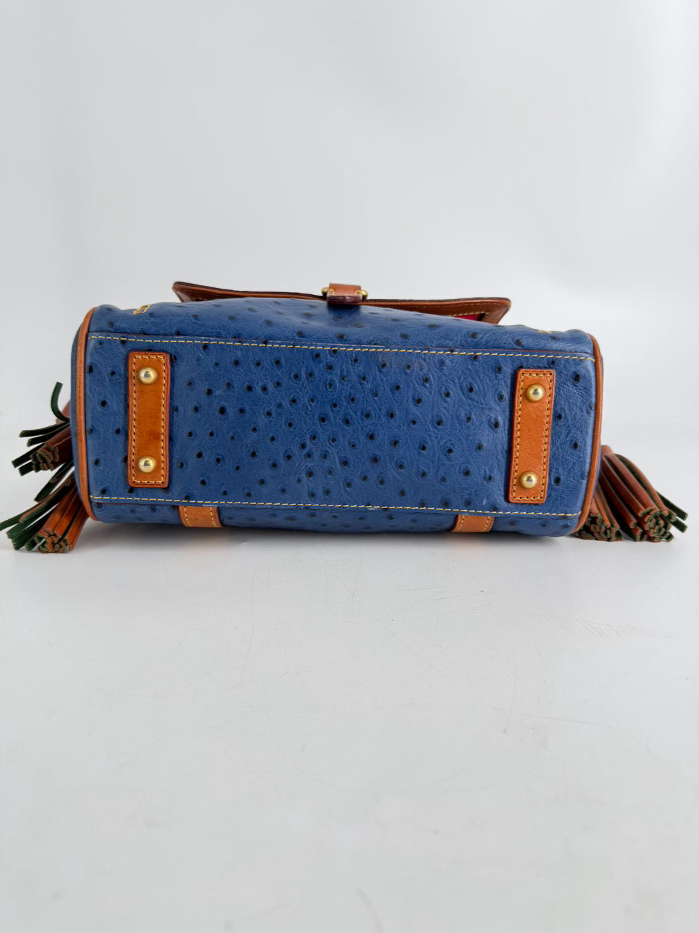 DOONEY & BOURKE Blue & Brown Ostrich Embossed Leather Pocket Satchel
