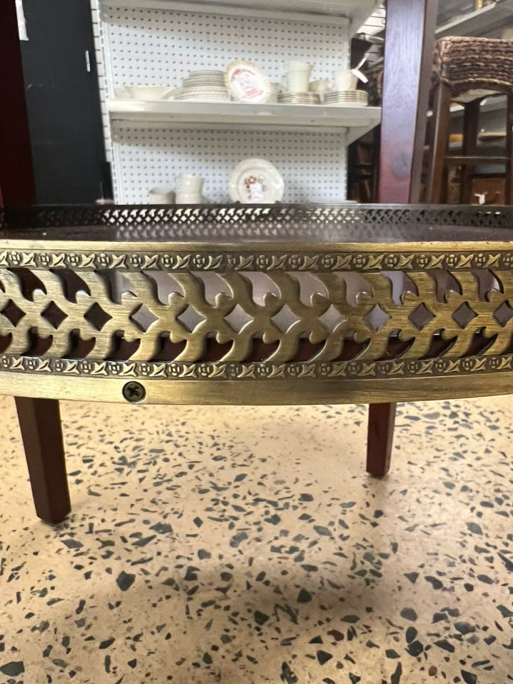 BOMBAY ROUND Dark Wood Occasional Table w/ Brass Detail