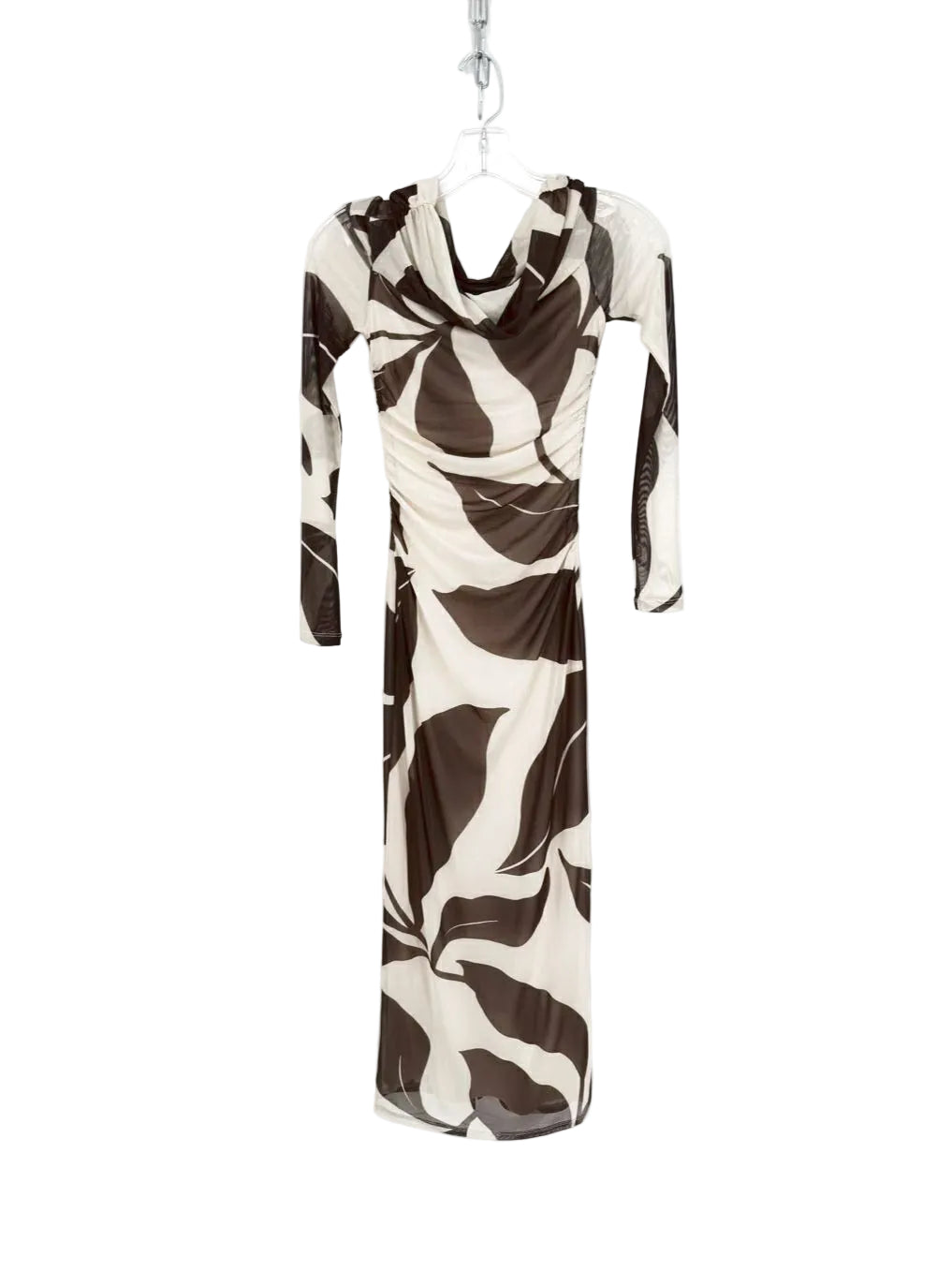 EVER NEW Size Wmn's 2 Beige & Brown Mesh Drape Collar Maxi-Dress
