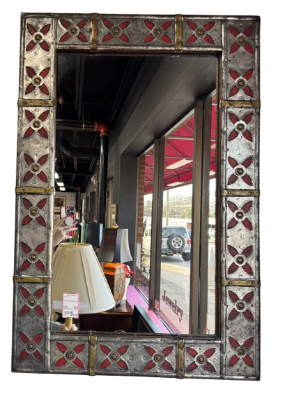 Silver, Red & Gold Wood & Metal Mirror