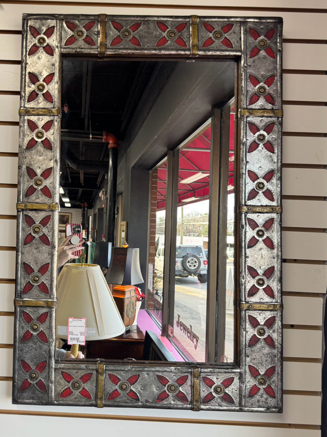 Silver, Red & Gold Wood & Metal Mirror