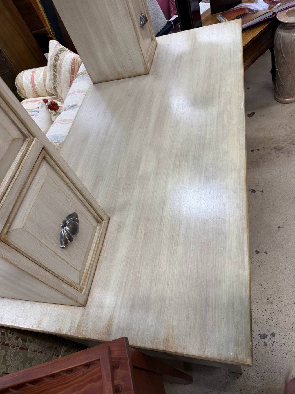 Cream Wood Desk w/ Upper Hutch