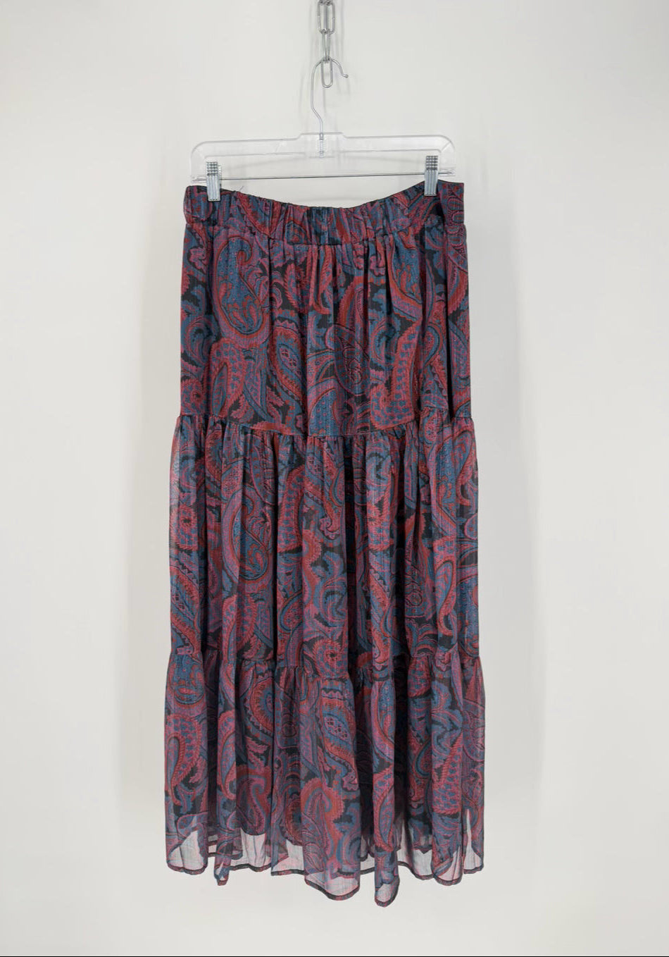 MOLLY BRACKEN Size L Maroon Print Maxi-Skirt NWT