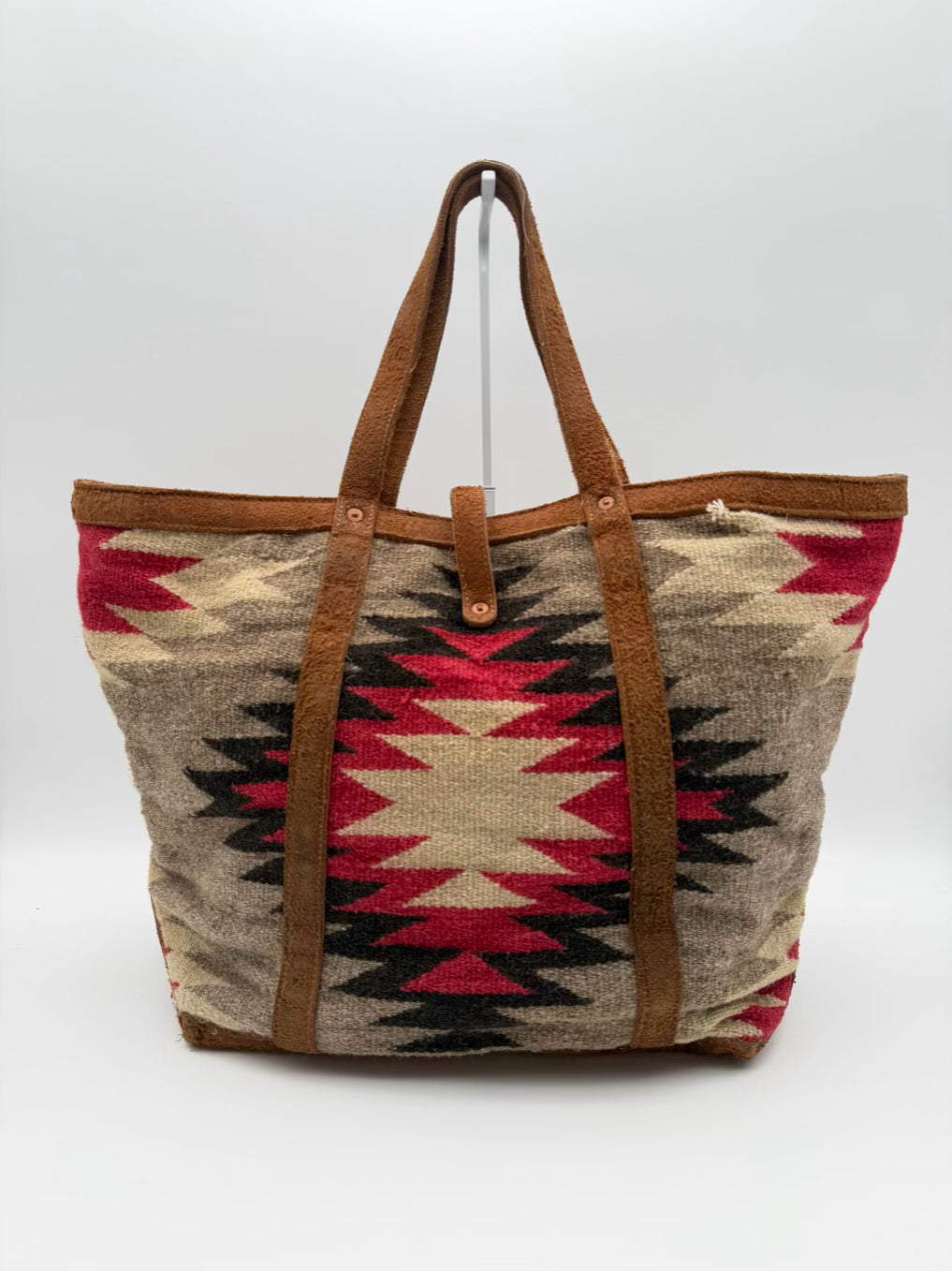 VINTAGE DOUBLE RL & CO Leather & Wool Brown, Red & Black Southwest Tote Bag