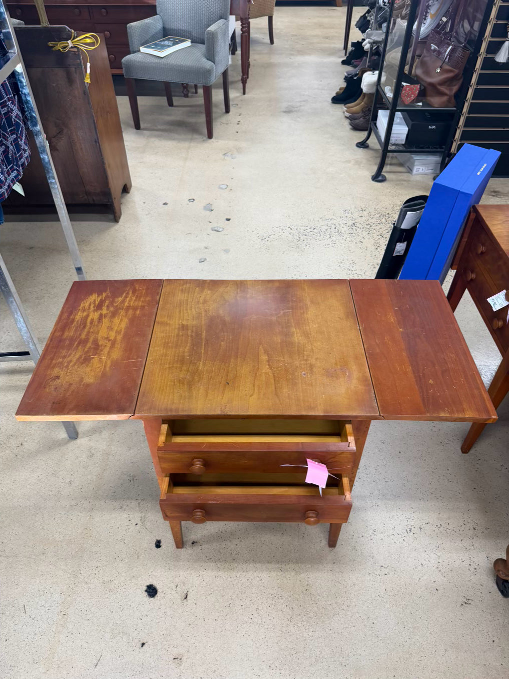 VINTAGE Light Wood Drop Leaf Table w/ 2 Drawers