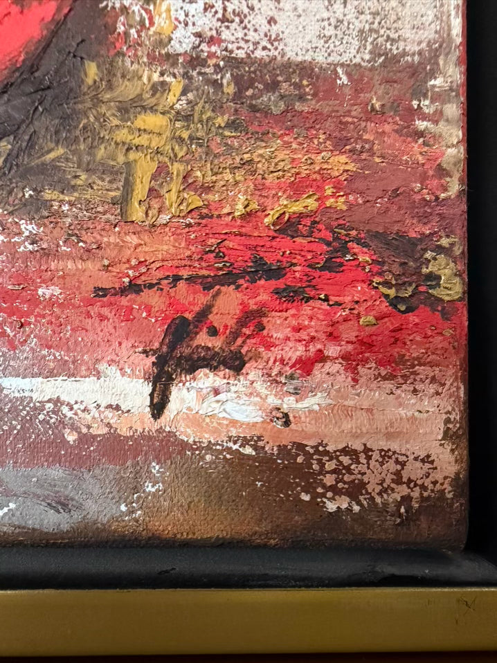 SIGNED Multi Colored Abstract Painting In Wide Gold Frame