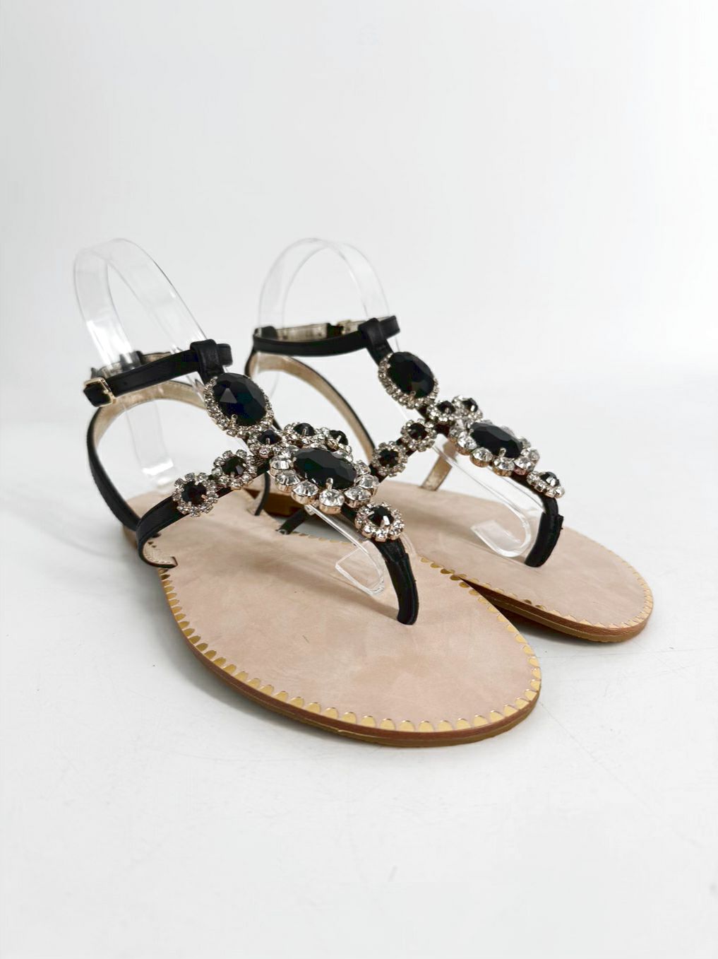 LILLY PULITZER Size 7.5 Black & Silver Gemstones Sandals NWOT