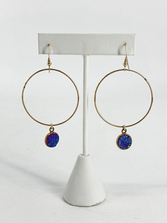 14K Gold Filled Purple Drusy Quartz Dangle Earrings