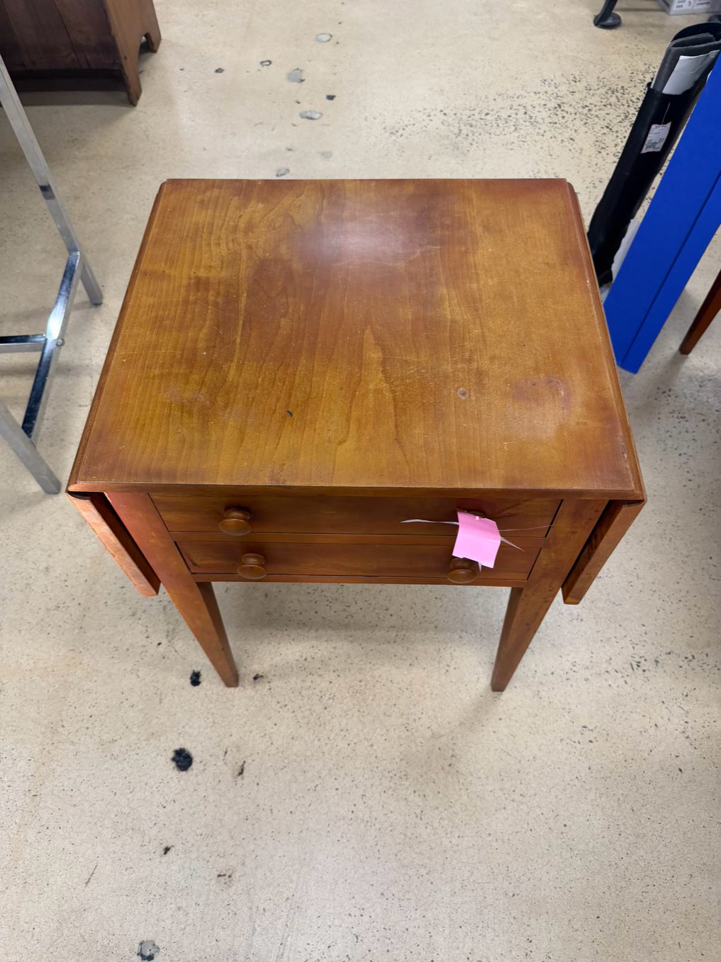 VINTAGE Light Wood Drop Leaf Table w/ 2 Drawers