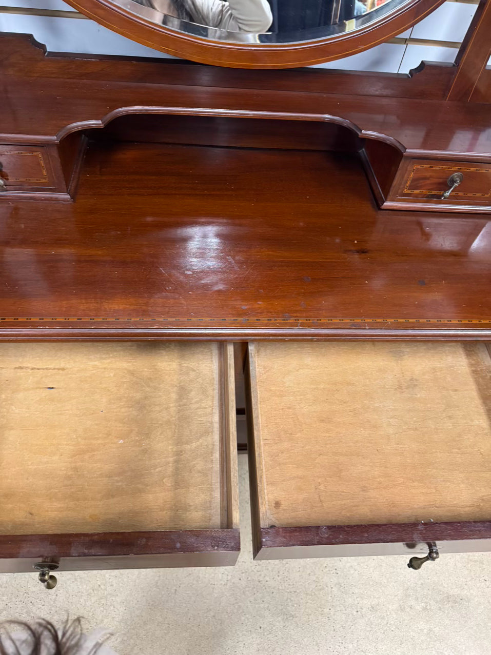 ANTIQUE Wood 2-Drawer Dresser w/ Attached Mirror