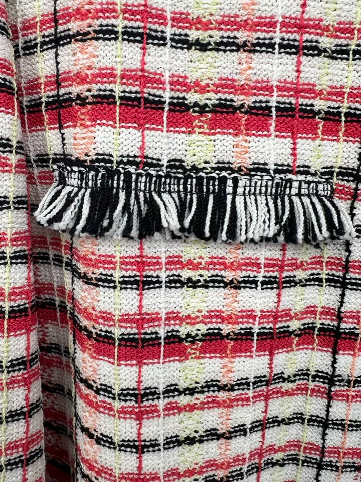 ST JOHN Size L Coral & Black Knit Fringe Jacket