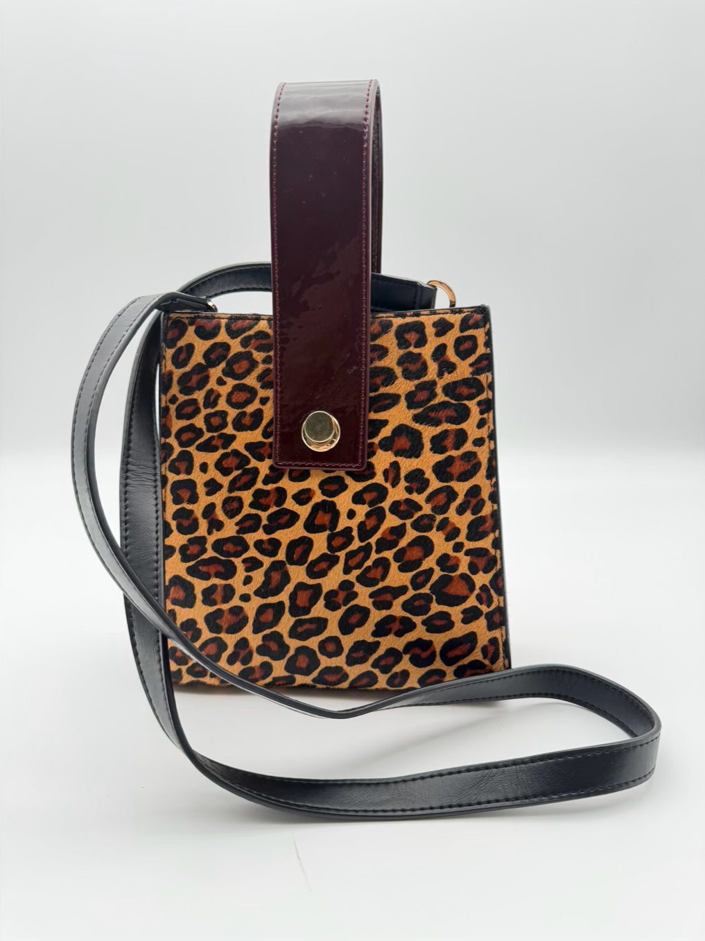 LIZZIE FORTUNADO Brown & Red Calf Leather Animal Print Purse