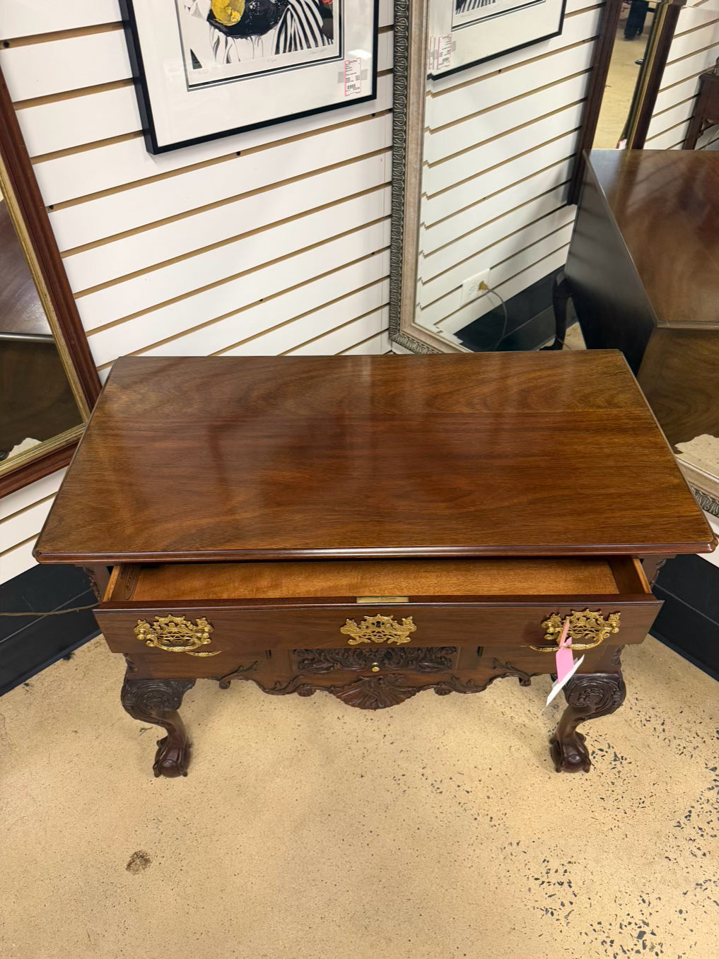 KINDELWINTERHUR REPRODUCTION Mahogany Lowboy w/ Brass Handles