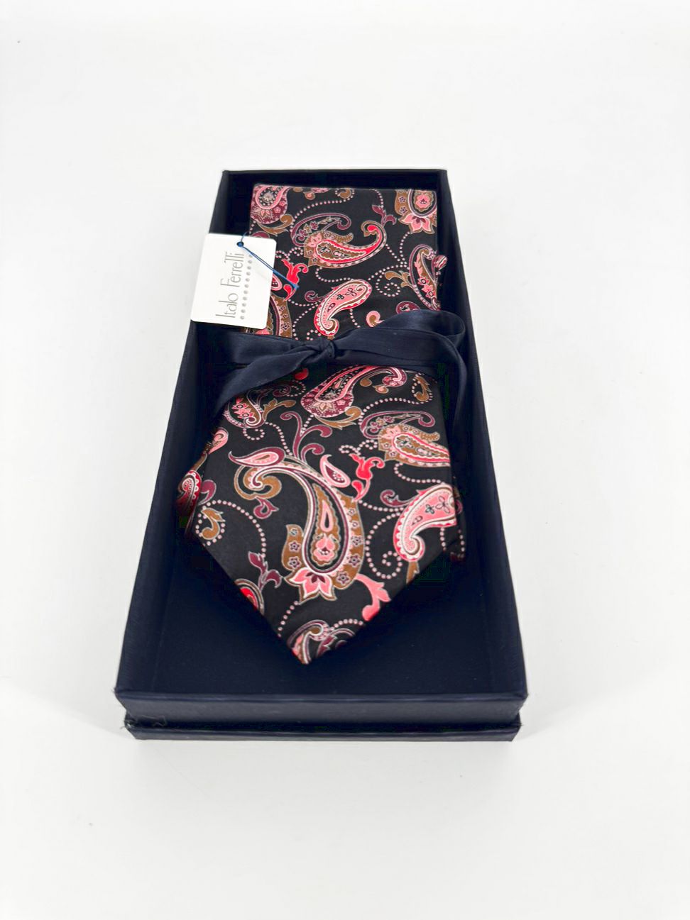 ITALO FERRETTI Black & Red Silk Paisley Print Tie NWT