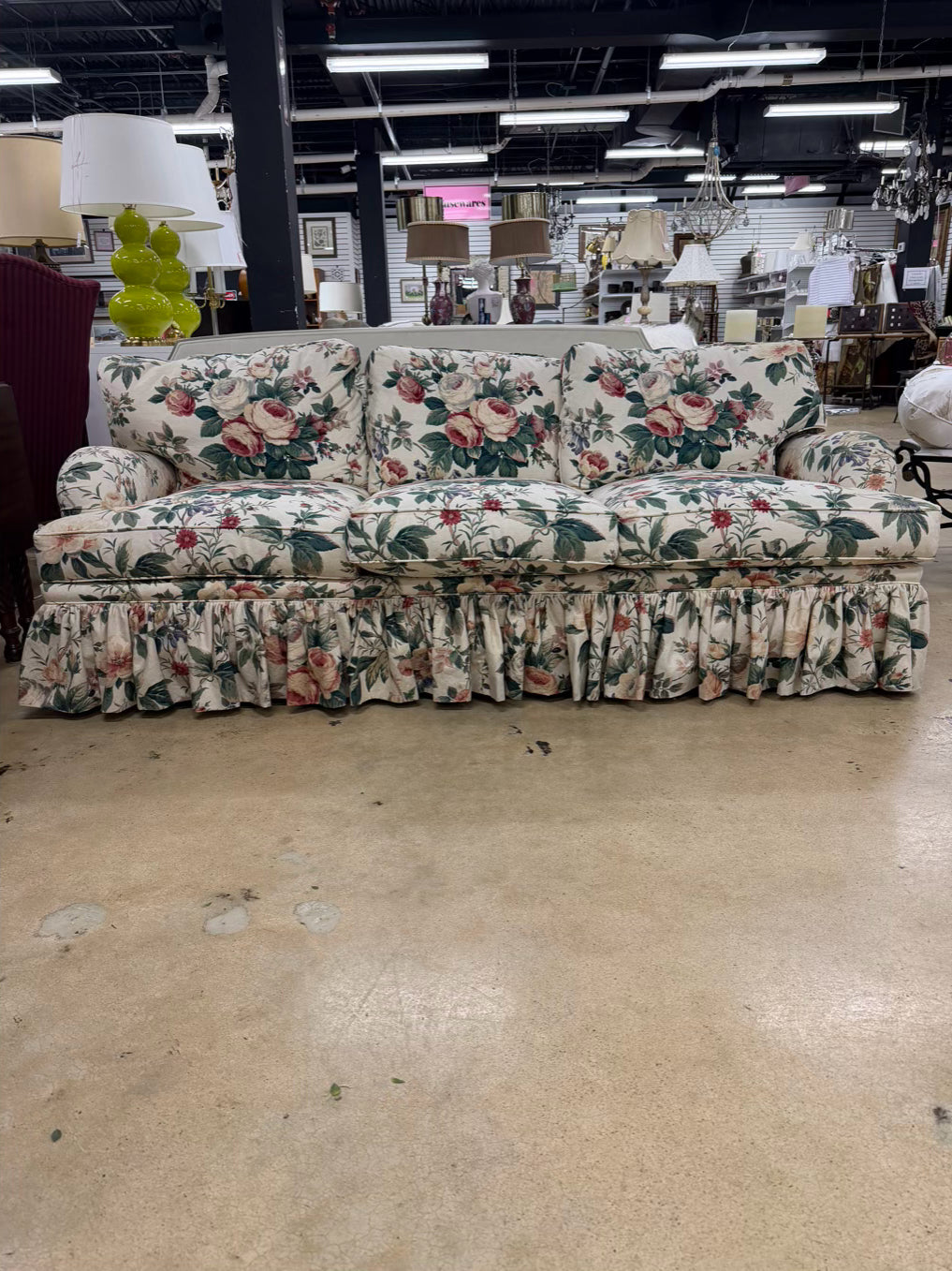 VINTAGE Cream, Pink, Green & Blue 3 Cushion Sofa