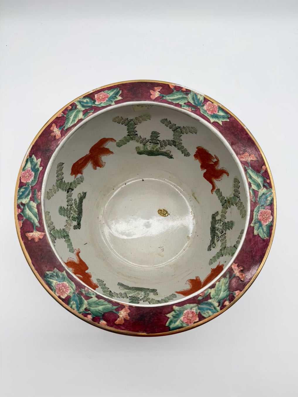 ANDREA BY SEDAK Pink, Cream & Green Porcelain Fish Bowl Planter