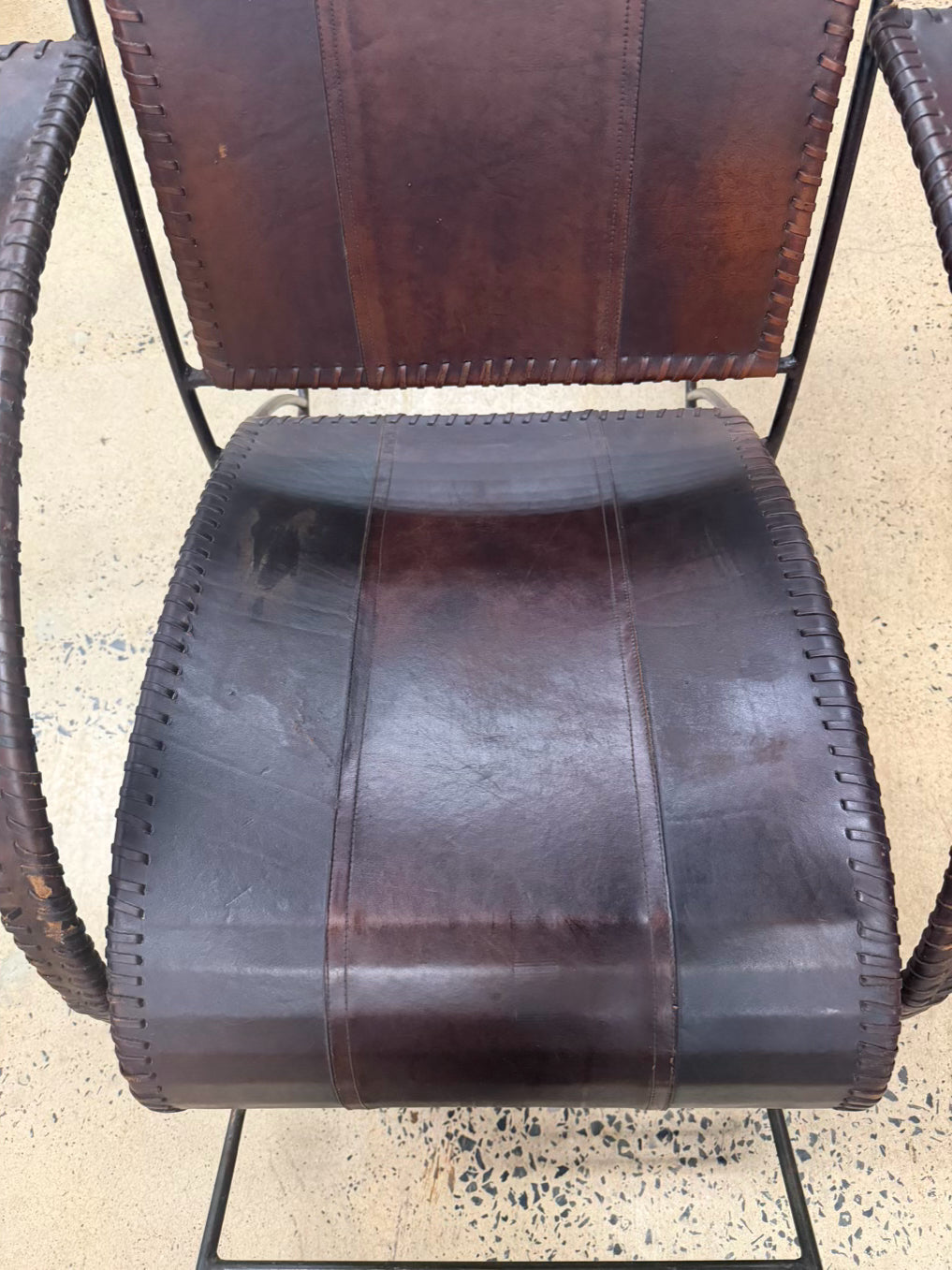Brown Leather & Metal Rocking Chair