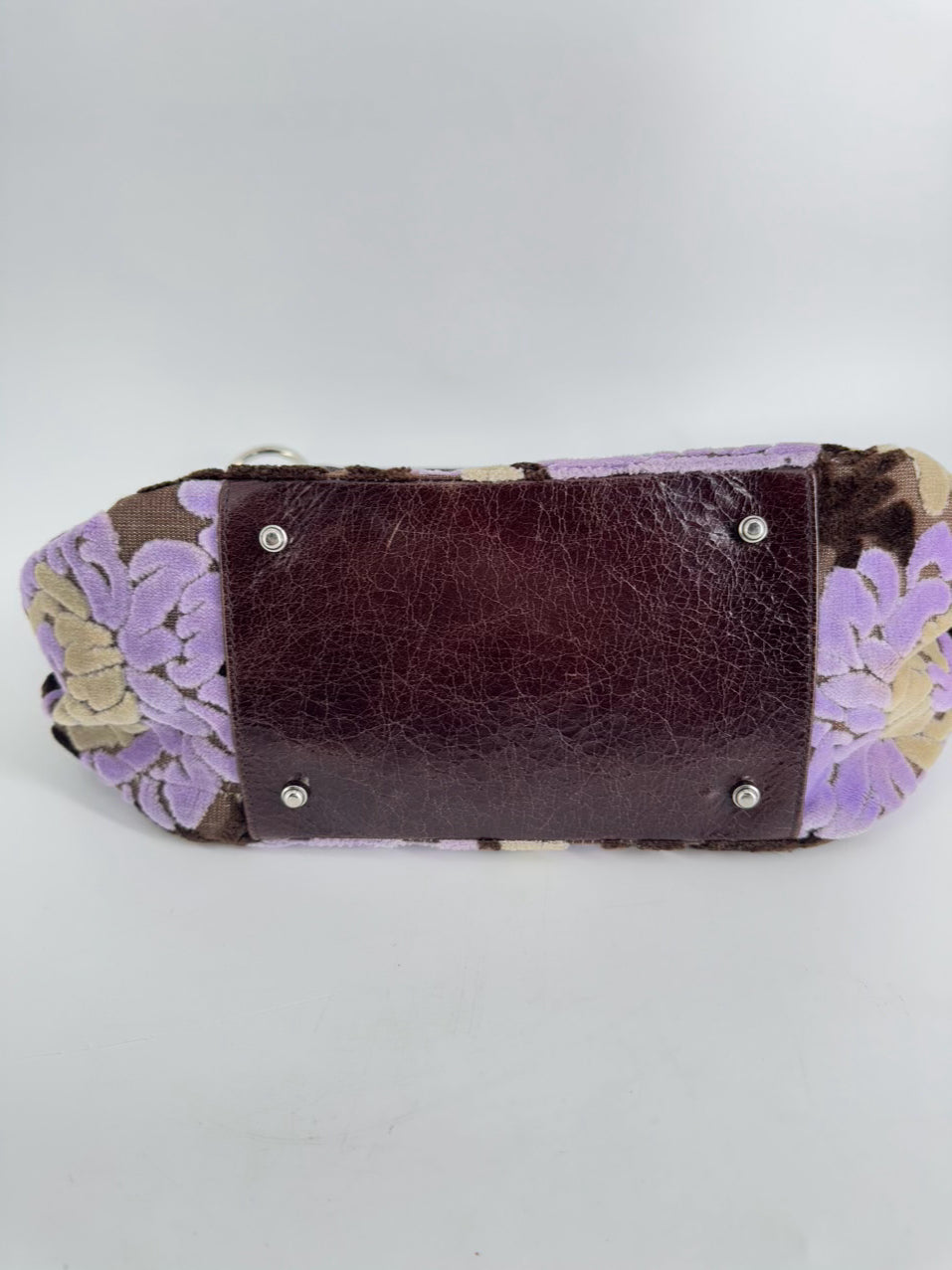 GLENDA GIES Purple & Brown Floral Velvet & Leather Purse