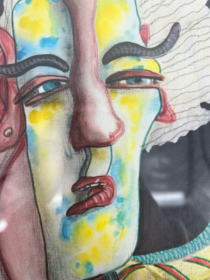 ANNA RESHETNIKOVA Surrealism Drawing in Gold Frame
