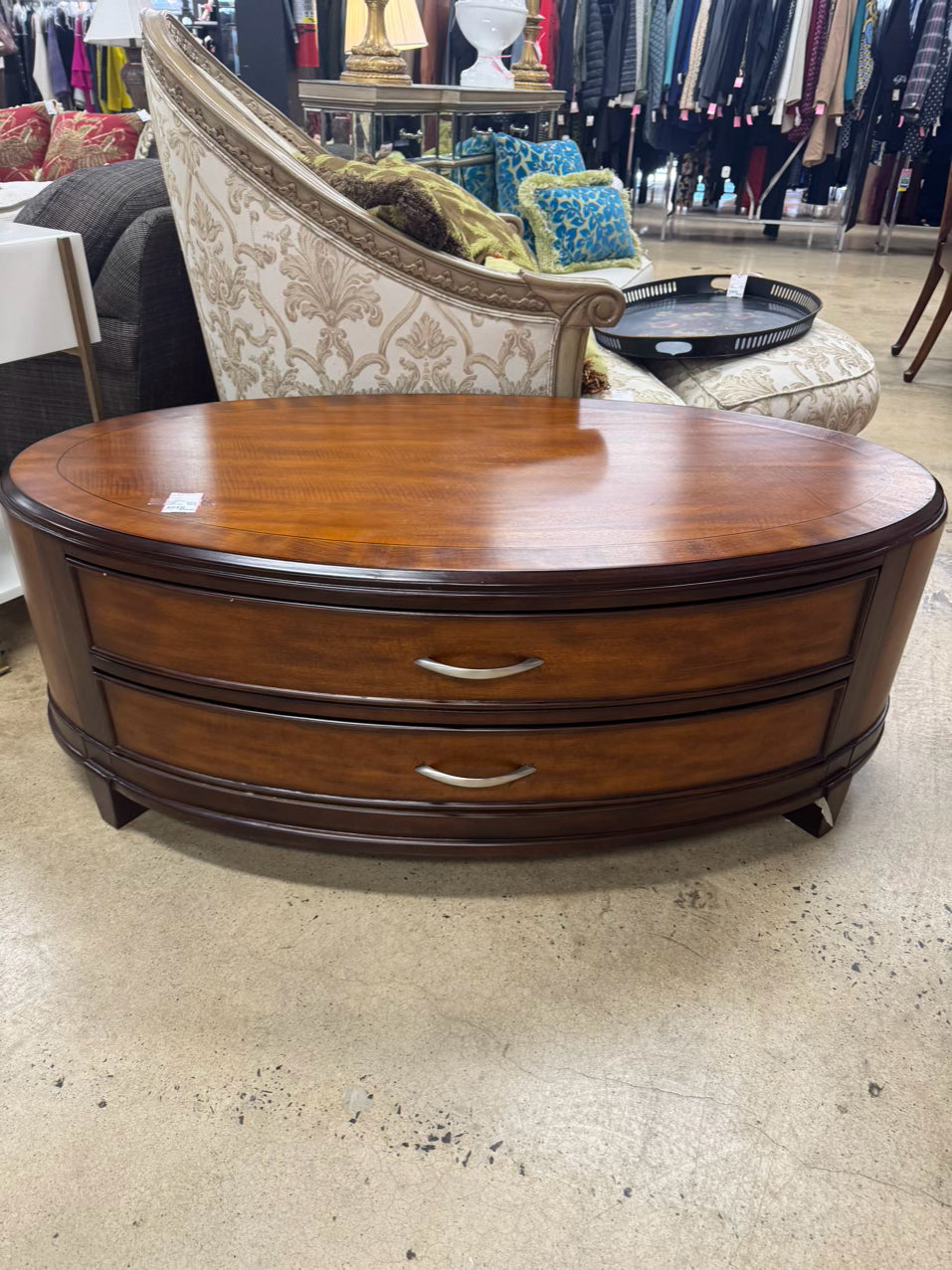 Oval Wood 2-Drawer Coffee Table
