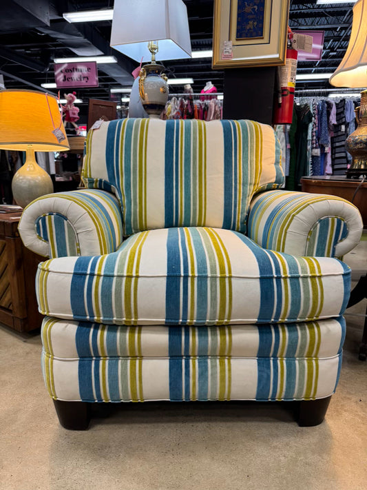 SHERRILL Ivory, Blue & Green Stripe Club Chair