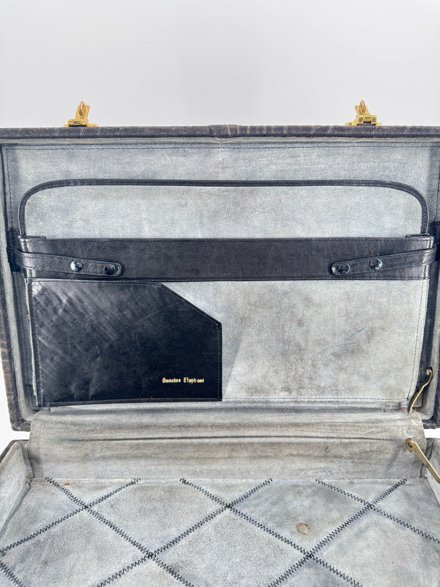 VINTAGE AMIET Embossed Elephant Leather Briefcase