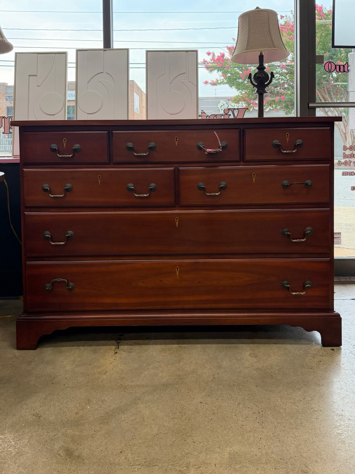ANTIQUE Dark Brown Wood Chest w/ Cutout Key Hole Design