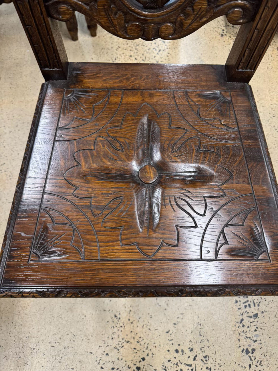 Carved Oak English Set of 3 Chairs