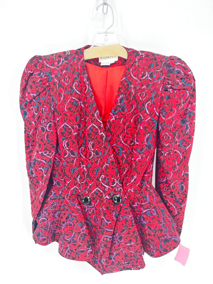 VINTAGE RAUL BLANCO Size 8 Red Silk Blazer