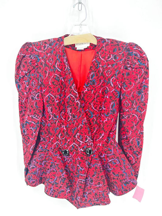VINTAGE RAUL BLANCO Size 8 Red Silk Blazer