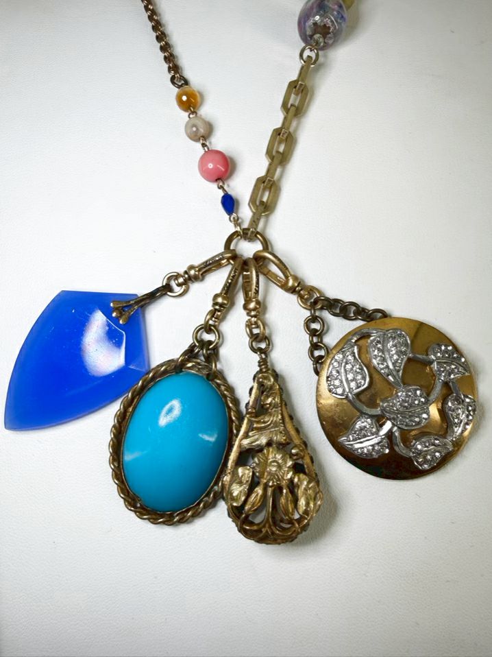 LULU FROST Gold Tone Multicolor Necklace w/ 4 Charms
