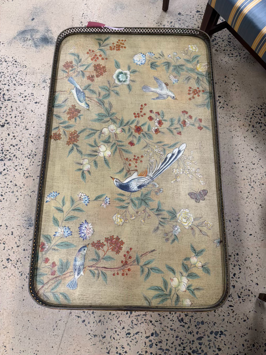 Black & Cream Chinoiserie Wood Birds & Flowers Coffee Table