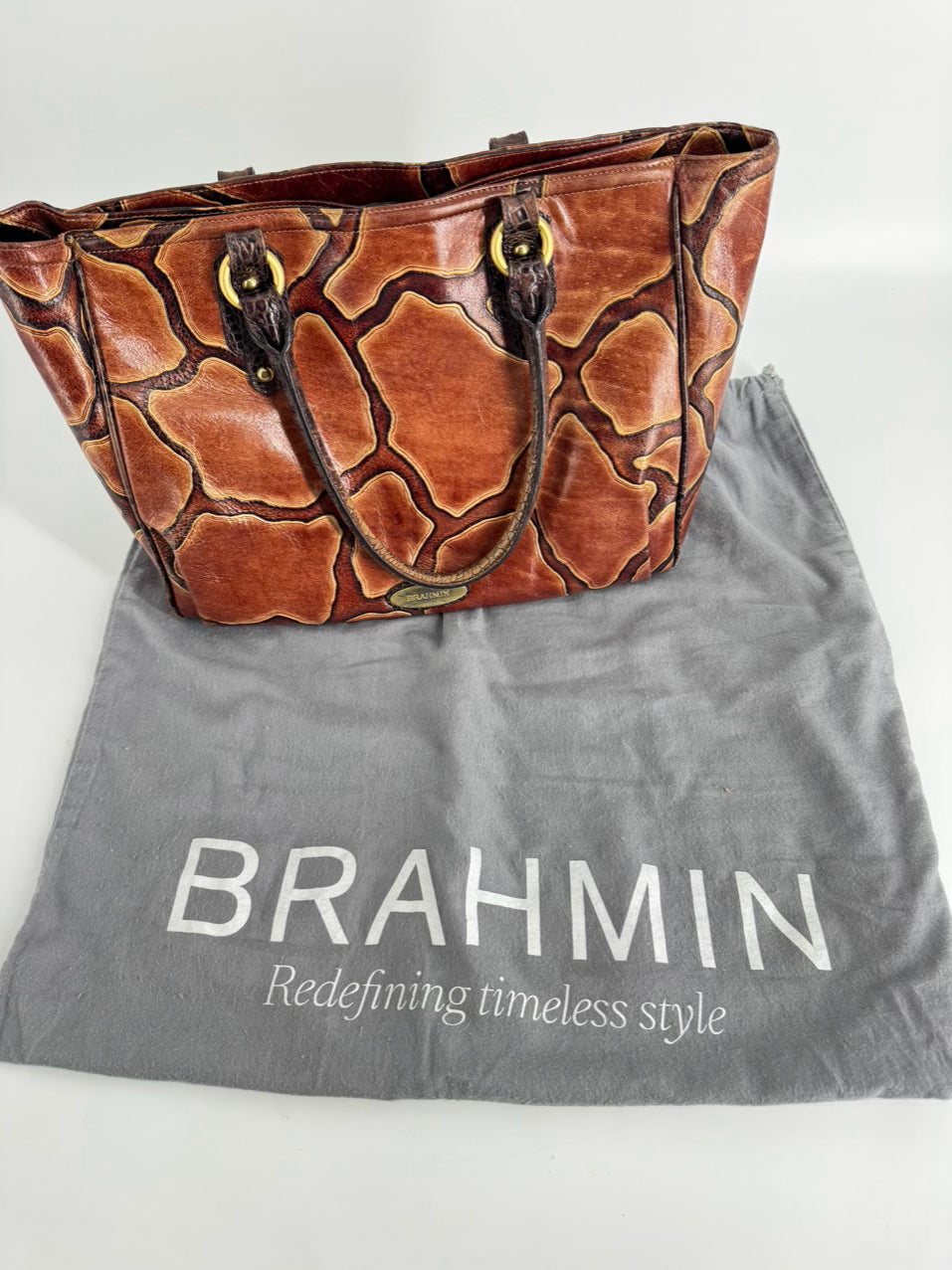 BRAHMIN Brown Leather Giraffe Print Purse