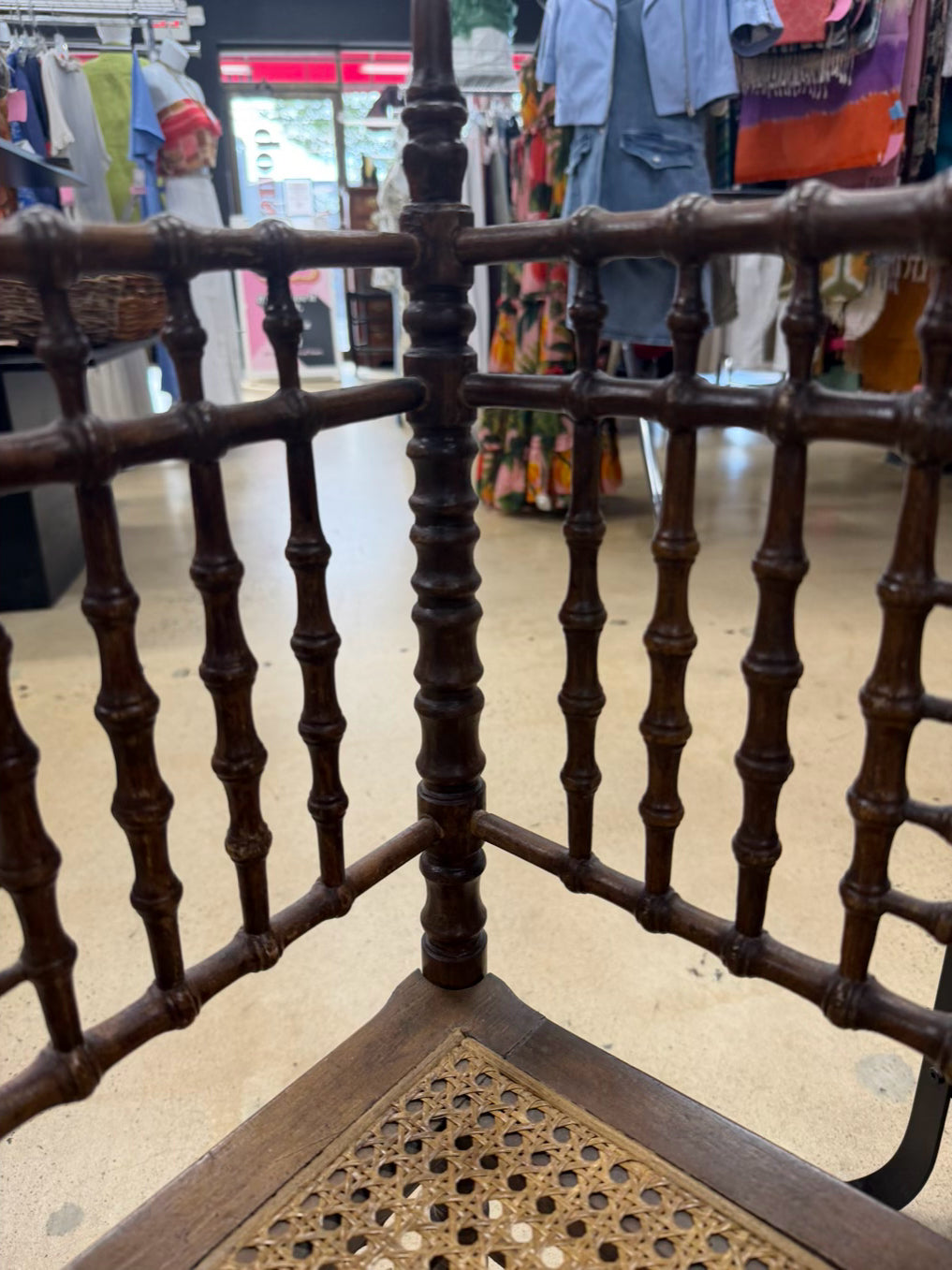 ANTIQUE  Wood Corner Spindle Chair w/ Cane Bottom