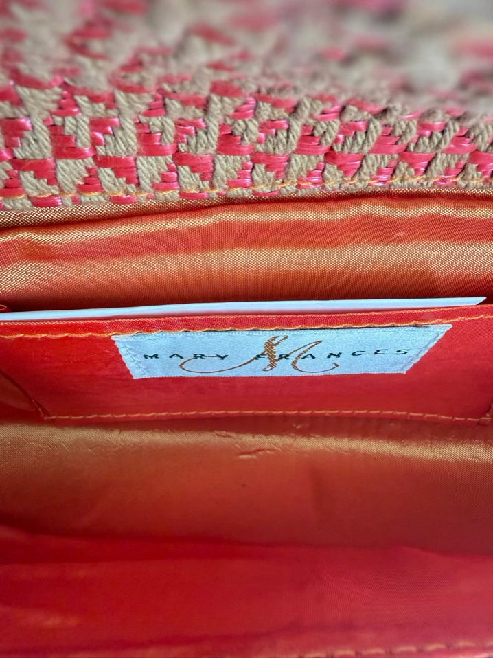 MARY FRANCES Orange, Blue & Pink Fabric & Beads Beaded Clutch Bag NWT