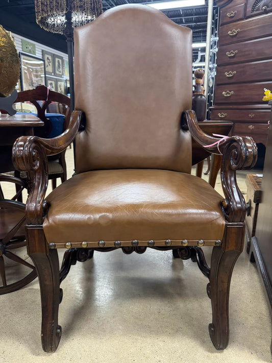 Wood & Leather Nailheads Chair