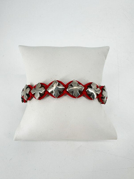 KING BABY STUDIO Red Macrame Silver Cross Bracelet