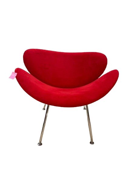 Red Fabric & Metal Orange Slice Chair & Ottoman