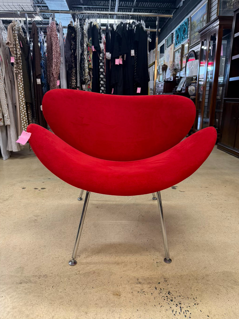 Red Fabric & Metal Orange Slice Chair & Ottoman