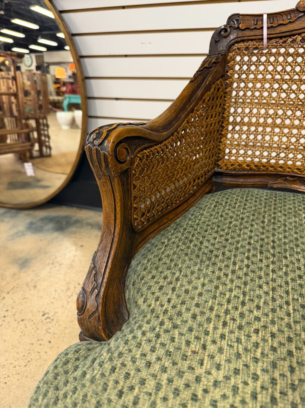 Louis XV Medium Brown Wood Chair w/ Cane Back & Seat Cushion