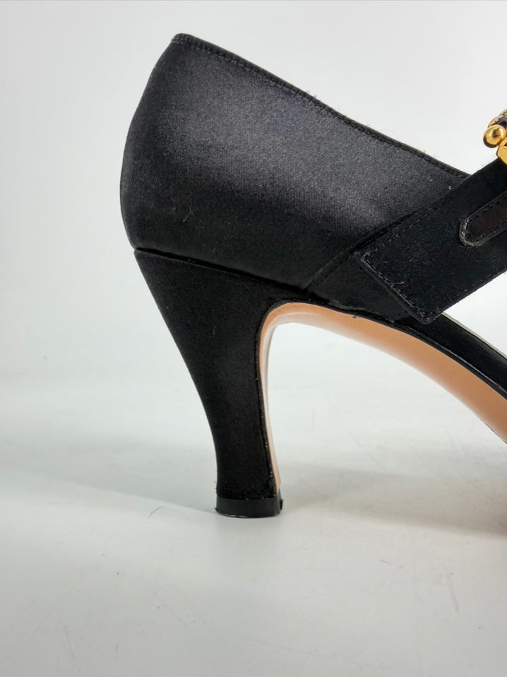 SALVATORE FERRAGAMO Size 7.5 Black Satin Heels